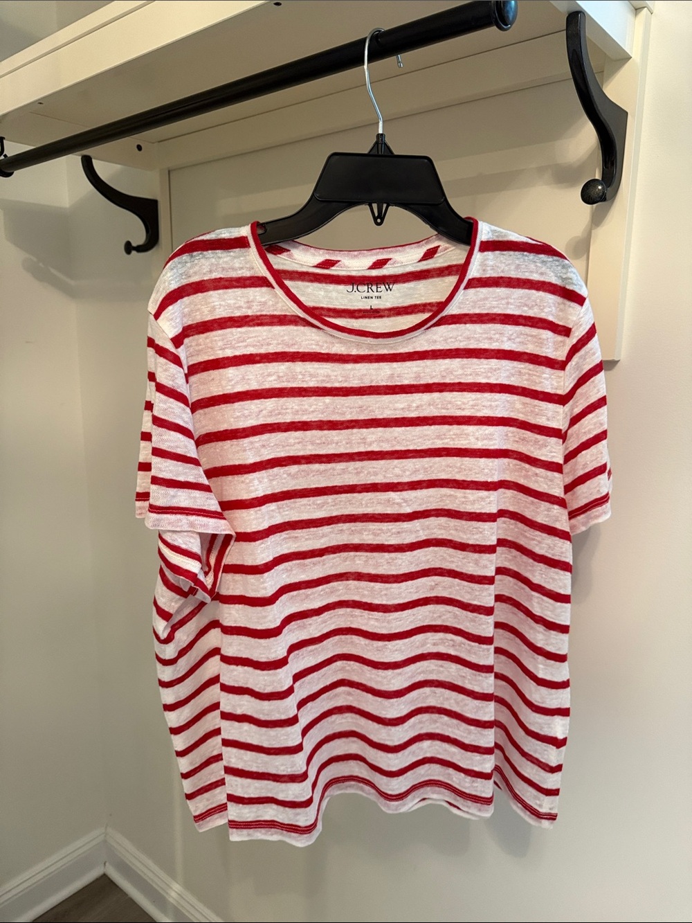 J. Crew Red and White Striped Short Sleeve Tee